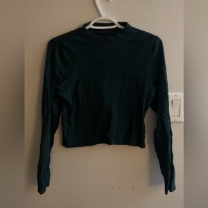 American Eagle Outfitters Long Sleeve Mock Neck Crop Top - Dark Green